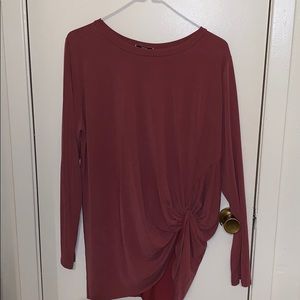 Maroon long sleeve top with front knot detail